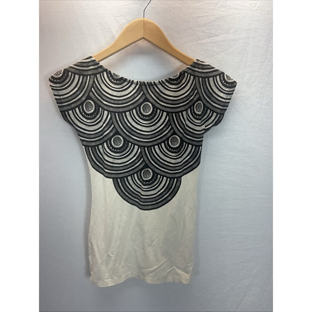 ISABEL DE PEDRO VTG Y2K Black/ cream cap sleeve jersey top designer 4/ SM - Picture 3 of 8